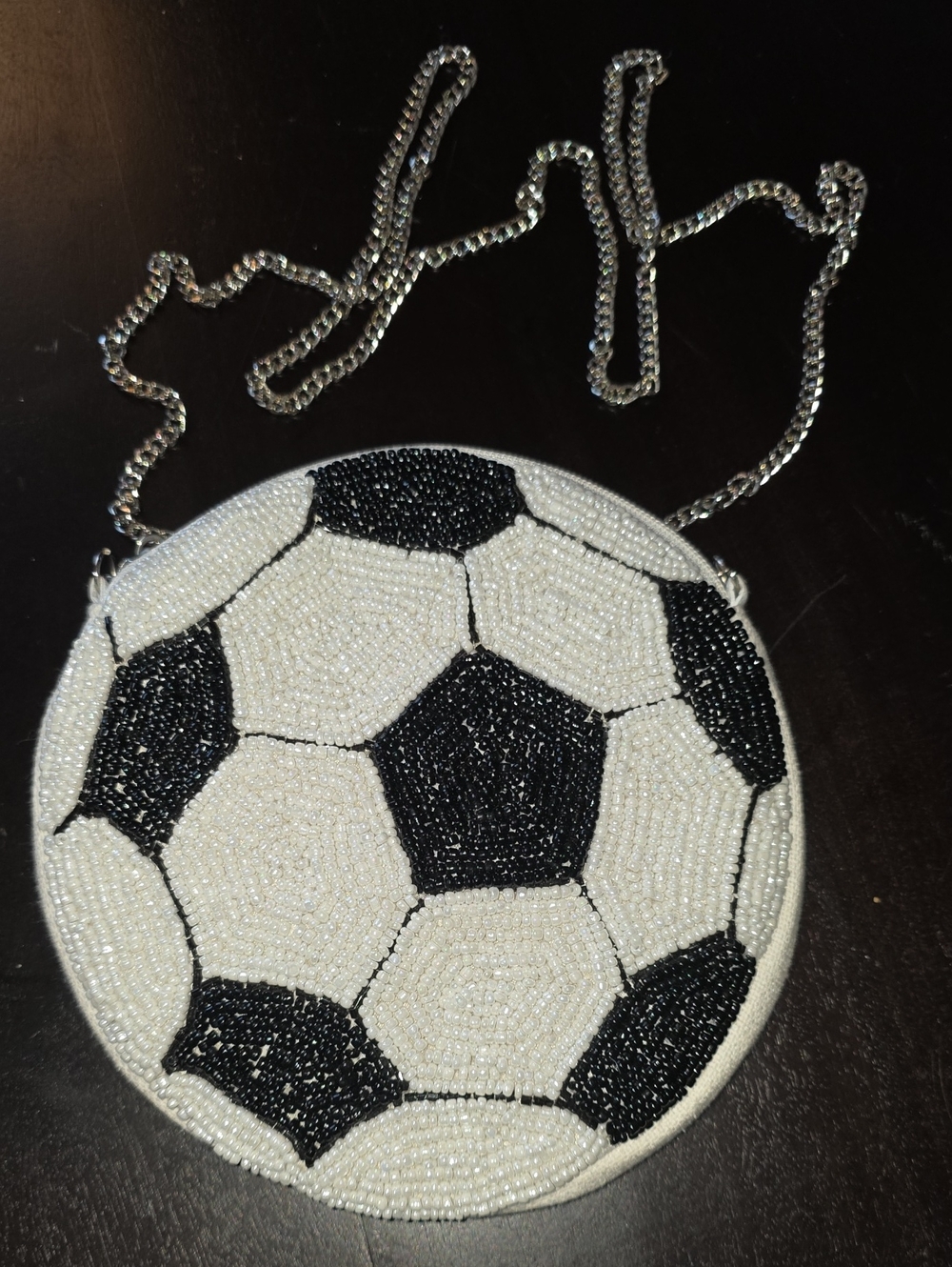 Beaded Soccer Crossbody Bag - Black & White